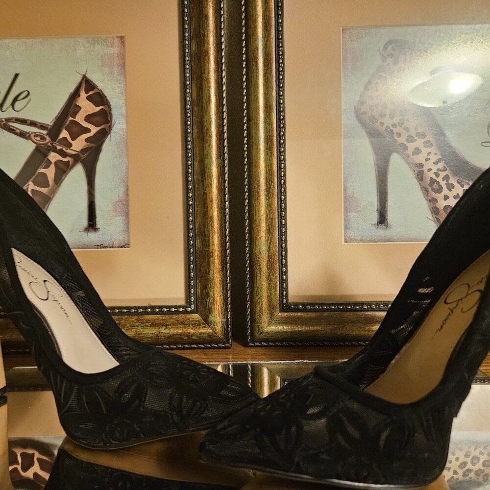 🖤Jessica Simpson Chareese Black Suede Lace Appliqué Stiletto Pump – Size 6M - Picture 3 of 4